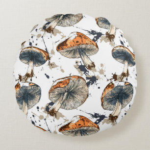 Aquarell Wald Pilze Design Rundes Kissen