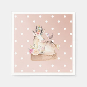 Aquarell Wald Reh und Vogel Baby Shower Serviette