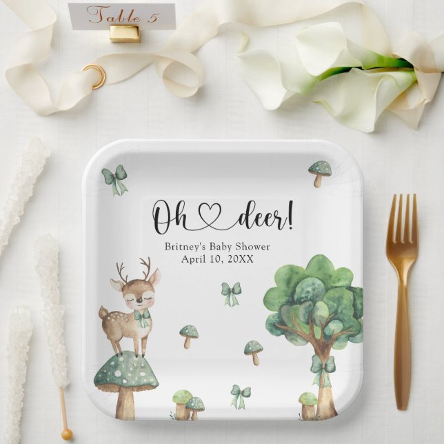 Aquarell-Wald-Rehkind-Taufe Pappteller (Hochzeit)