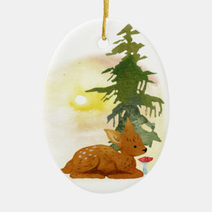 Aquarell-Wald-Rehkitz Keramikornament