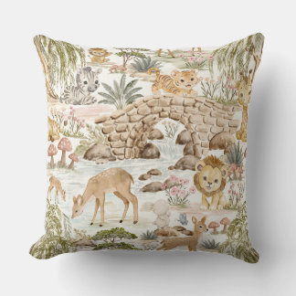 Aquarell-Wald-Safari-Tiere Kissen