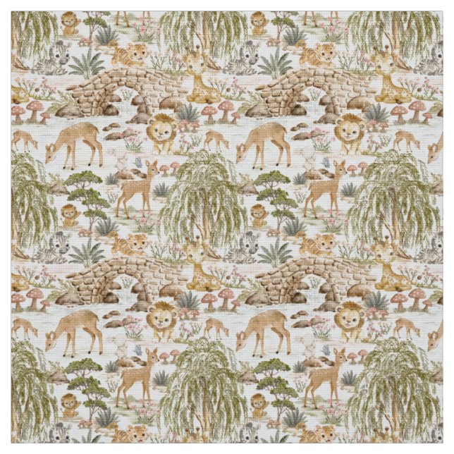 Aquarell-Wald-Safari-Tiere Stoff (Muster)