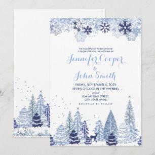 Aquarell-Wald-Schneeflocken Winterhochzeit Einladung