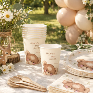 Aquarell-Wald süße Bär-Baby-Party Pappbecher