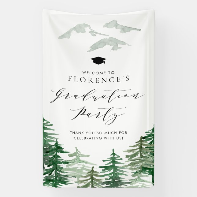 Aquarell-Wald-Wald-Abschluss-Willkommen Banner (Vertikal)
