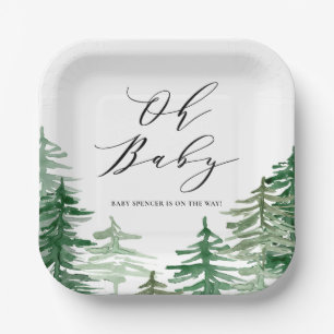 Aquarell-Wald-Waldland-Baby-Party Pappteller