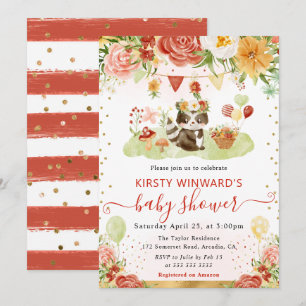 Aquarell Wald Waschbär Baby Shower Einladung
