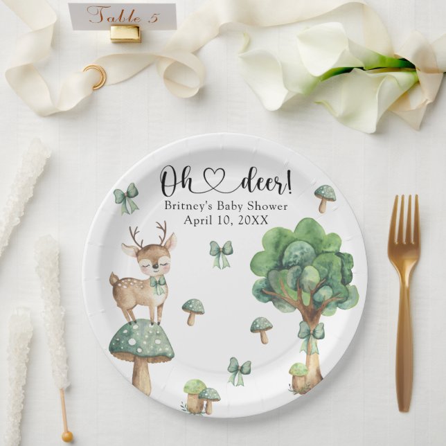 Aquarell-Waldhirsch-Baby-Party Pappteller (Hochzeit)
