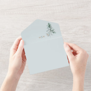 Aquarell Waldhirsch Monogramm Hochzeit All In One Einladung