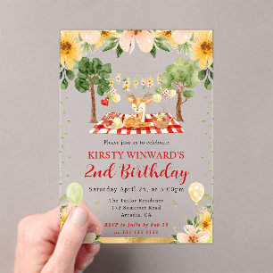 Aquarell Waldhirsch Picknick Kindergeburtstag Acryleinladungen