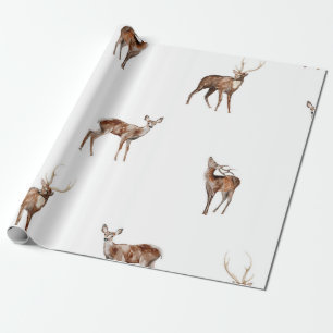Aquarell Waldhirsch und Reh im Forst Geschenkpapier