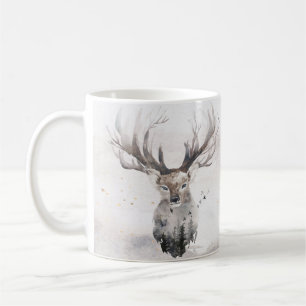 Aquarell-Waldhirsch-Winter-Tasse Kaffeetasse
