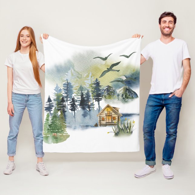 Aquarell-Waldszene  Fleecedecke (Beispiel)