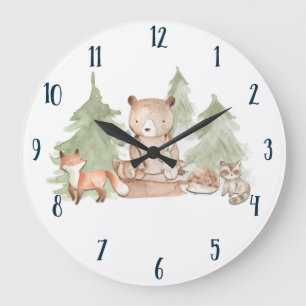 Aquarell-Waldtier-Kinderzimmer-Schlafzimmer Große Wanduhr