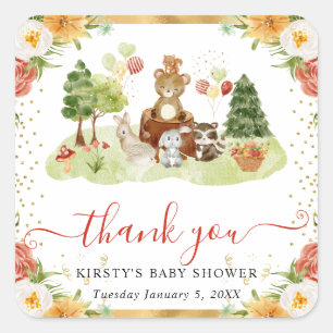 Aquarell-Waldtiere-Baby-Party Quadratischer Aufkleber