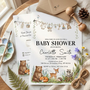 Aquarell-Waldtiere-Baby-Shower-Einladung Einladung
