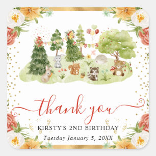 Aquarell-Waldtiere-Birthday Quadratischer Aufkleber