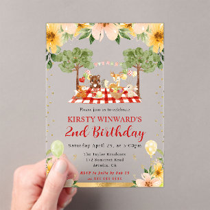 Aquarell-Waldtiere-Picknick-Kindergeburtstag Acryleinladungen