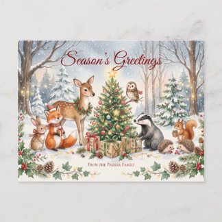 Aquarell-Waldtiere-Weihnachts-Postkarte Feiertagspostkarte