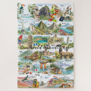 Aquarell-Wanderlust-Reisecollage Puzzle