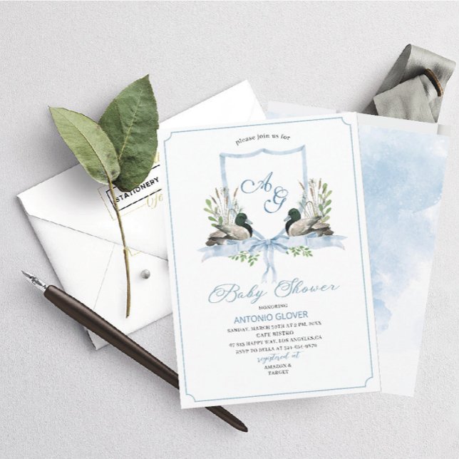 Aquarell Wappen Blue Duck Mallard Baby Dusche Einladung (Von Creator hochgeladen)