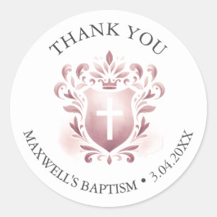 Aquarell Wappen Taufe Danke Stickers Pink
