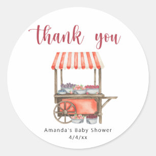 Aquarell-Warenwagen-Beeren-Baby Shower Danke Runder Aufkleber
