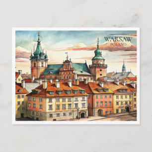 Aquarell Warschau Polen Stadtansicht Postkarte