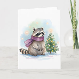 Aquarell-Waschbär Süße Winter-Wald-Weihnachten Karte