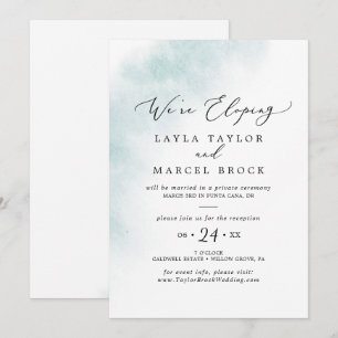 Aquarell-Wash   Blaue Elopement-Rezeption Einladung