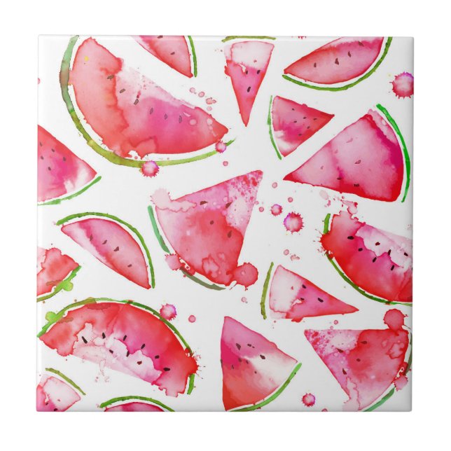 Aquarell Wassermelone 1 Fliese (Vorderseite)