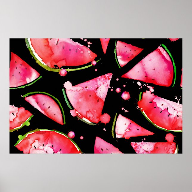 Aquarell Wassermelone 2 Poster (Vorne)