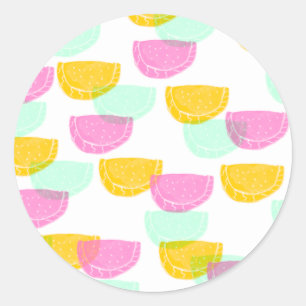 Aquarell-Wassermelone Pink Grün Gelb Muster  Runder Aufkleber
