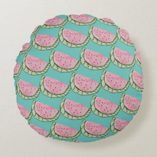 Aquarell-Wassermelonen-Doodle-Muster    Rundes Kissen