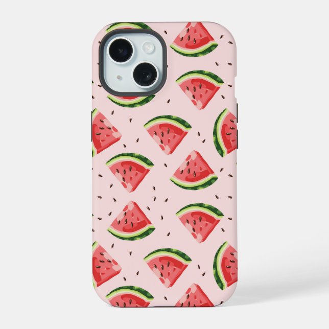 Aquarell-Wassermelonen-Fruchtmuster iPhone 15 Hülle (Rückseite)