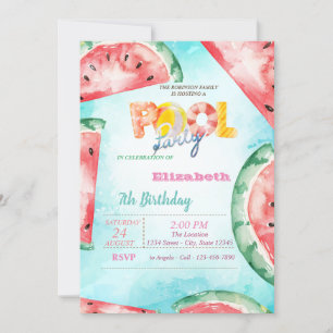 Aquarell-Wassermelonen-Poolparty Einladung