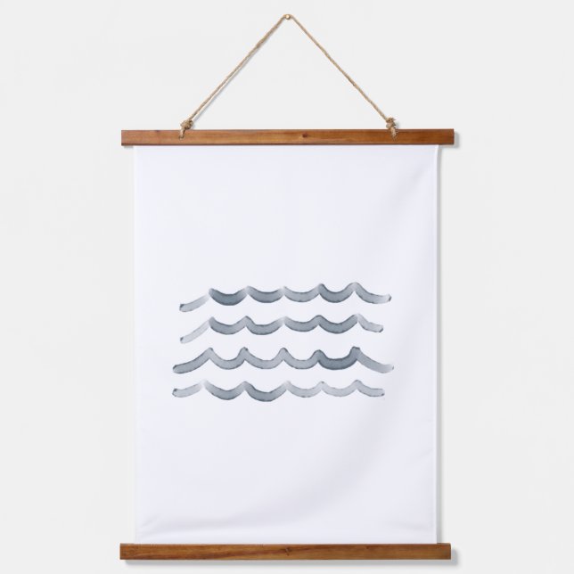 Aquarell Waves Beach Kinderzimmer Dekoration Wandteppich Mit Holzrahmen (Vorderseite)