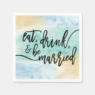 Aquarell-Wedding-Napkin 'Eat Drink And Be Married' Serviette