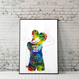 Aquarell Weibliche Basketballspielerin Poster