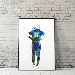 Aquarell Weiblicher Softballspieler Poster