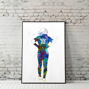 Aquarell Weiblicher Softballspieler Poster