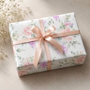 Aquarell Weiche Rosa Rose & Pfingstrose Floral Geschenkpapier