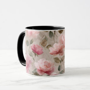 Aquarell-Weichrosa-Rose-Beige-Blumenmuster Tasse
