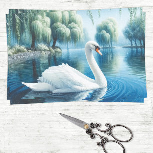 Aquarell-Weiden und Weißer Schwan-Decoupage Seidenpapier
