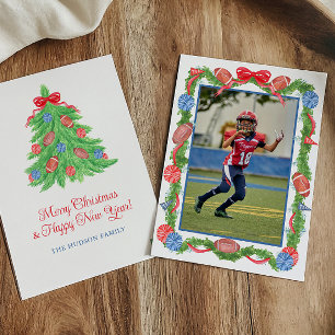 Aquarell-Weihnachten-Football-Girlande & Baum-Foto Feiertagskarte