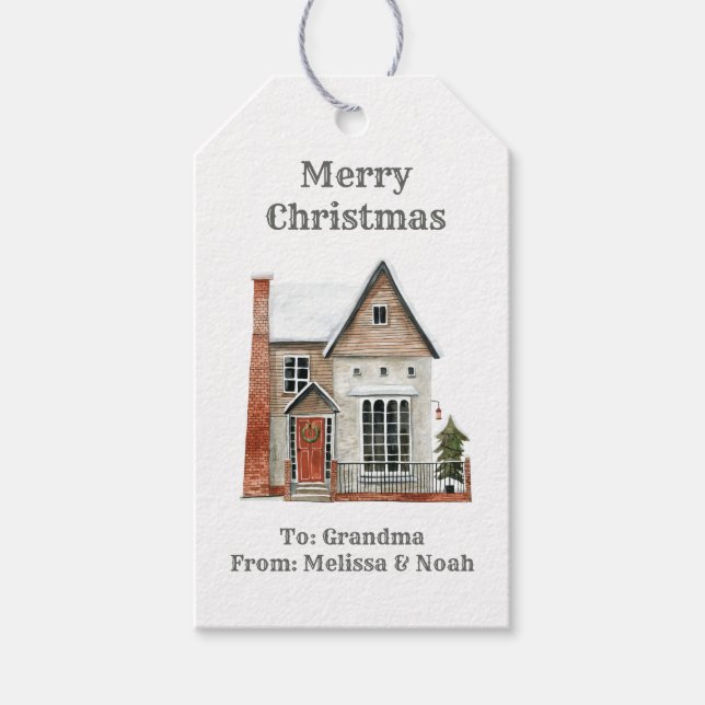 Aquarell-Weihnachten Geschenkanhänger (Vorderseite)