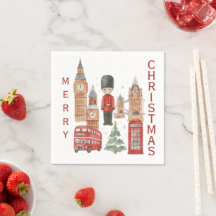 Aquarell-Weihnachten in London Roter Bus, Big Ben Serviette