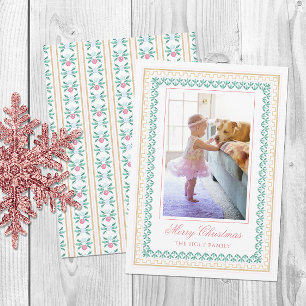 Aquarell-Weihnachten Rosa Grandmillennial Foto Feiertagskarte
