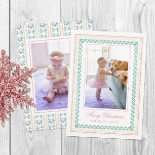 Aquarell-Weihnachten Rosa Grandmillennial-Foto Feiertagskarte