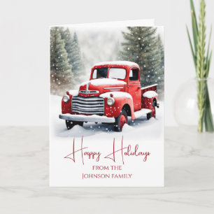 Aquarell-Weihnachten roter Retro-LKW Feiertagskarte